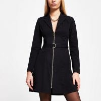 River Island Black corset front zip blazer dress | fitted waist dresses