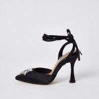 RIVER ISLAND Black embellished tie ankle court shoes ~ party courts