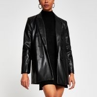 RIVER ISLAND Black faux leather double breasted blazer ~ longline blazers