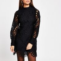 River Island Black lace puff sleeve shift dress | semi sheer sleeves | little black dresses