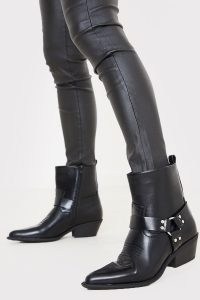 IN THE STYLE BLACK PU RING DETAIL WESTERN BOOTS