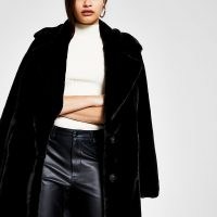 RIVER ISLAND Black single breasted faux fur coat ~ glamorous winter coats