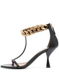 Stella McCartney chain-link strappy sandals ~ black T-bar sandal ~ chunky chain ankle embellishment