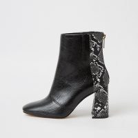 RIVER ISLAND Black wide fit snake print block heel boots