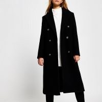 RIVER ISLAND Black wool longline boxy coat ~ classic coats