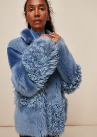 WHISTLES HEMA BLUE SHEARLING COAT ~ textured winter coats