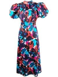 ROTATE abstract print open back dress / puff sleeve dresses