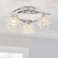 Cecilie 3 Light Crystal Semi-Flush Ceiling Fitting – chrome plated finish, this semi-flush fitting features three lights with decorative crystal glass shade and curling arms