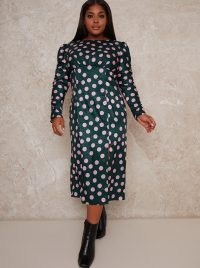 Chi Chi Curve Cozette Dress ~ plus size fashion ~ green spot print dresses