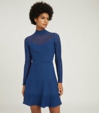 REISS CLEMMY SHEER STRIPE KNITTED DRESS BLUE ~ chic winter dresses