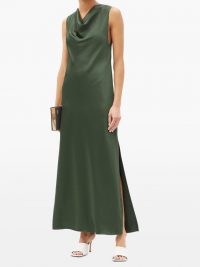 MARINA MOSCONE Cowl-neck satin dress ~ green draped neck evening dresses