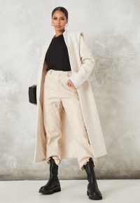 MISSGUIDED cream boucle lip shoulder longline coat ~ neutral shoulder detail coats