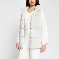 RIVER ISLAND Cream faux fur hooded gilet ~ luxe style pelted gilets ~ casual winter outerwear