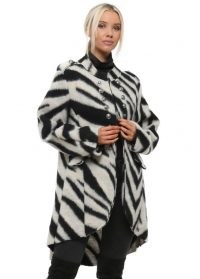 MADE IN ITALY Cream Zebra Print Military Coat ~ monochrome animal print coats