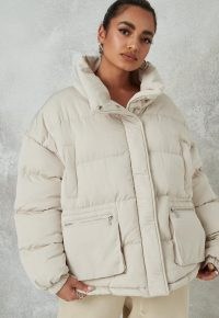 MISSGUIDED cream zip pocket puffer coat ~ padded winter coats