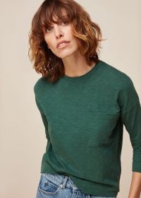 WHISTLES COTTON POCKET TOP ~ casual green crew neck tops