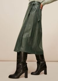 WHISTLES SELINA LEATHER WRAP SKIRT Dark Green