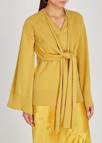 ERIKA CAVALLINI Mia mustard wool jumper ~ contemporary front tie jumper ~ dark yellow knitwear