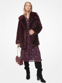 MICHAEL MICHAEL KORS Faux Fur Coat Gark Ruby ~ red winter coats