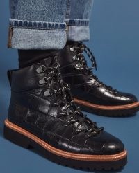 JIGSAW FITZROY TREK BOOT LEATHER ~ black croc embossed lace up boots