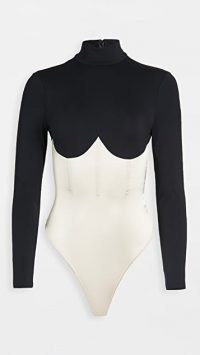 Fleur du Mal Mock Neck Long Sleeve Bodysuit | fitted corset style bodysuits