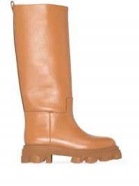 Gia Couture x Pernille Teisbaek 07 leather knee-high boots in caramel-brown / chunky sole boot