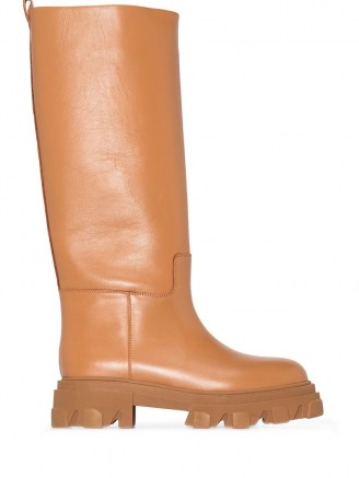 Gia Couture x Pernille Teisbaek 07 leather knee-high boots in caramel-brown / chunky sole boot