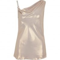 RIVER ISLAND Gold sleeveless diamante strap cami top ~ draped neck evening tops ~ party fashion ~ asymmetric neckline