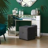 Harriet Mirrored Dressing Table – features a bevelled wooden frame structure boasts an elegant champagne gold brushed effect