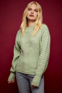 TOPSHOP IDOL Green Knitted Stitch Waist Jumper ~ feminine knitwear ~ volume sleeve jumpers