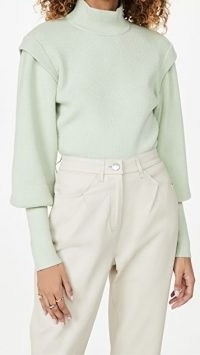 Jonathan Simkhai STANDARD Max Puff Sleeve Turtleneck Top ~ mint green high neck jumpers