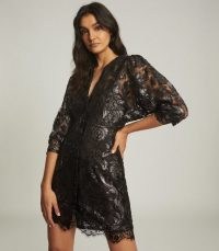 Reiss KAYA METALLIC FLORAL LACE DRESS SILVER ~ LBD ~ evening dresses ~ glamorous party wear