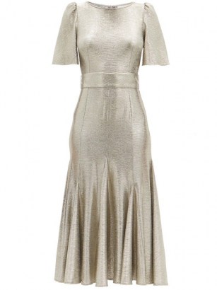 GOAT Kordelia Platinum silver butterfly-sleeve metallic jersey dress ~ luxe fit and flare dresses ~ luxe occasionwear