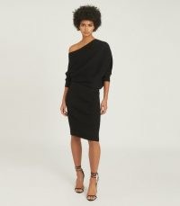 REISS LARA BLACK OFF-THE-SHOULDER KNITTED DRESS ~ LBD