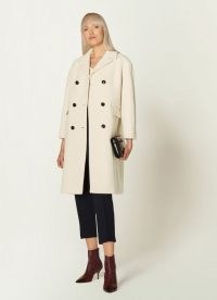 L.K. BENNETT LEANNE WINTER WHITE WOOL-BLEND DOUBLE-BREASTED COAT ~ neutral luxury coats