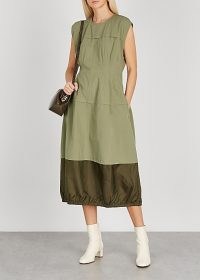 LEE MATHEWS Birder olive cotton midi dress ~ green utility dresses