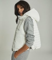 REISS LEILA HOODED PUFFER GILET WHITE ~ stylish gilets