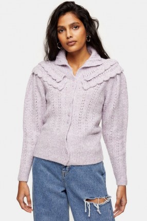 Topshop Lilac Frill Pointelle Knitted Cardigan – feminine cardigans