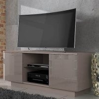 Lima Grey High Gloss TV Stand – features two cupboards with shelves which are ideal for storing DVDs or console games. It also features an open shelf in the middle made from tempered glass that is perfect for holding your AV equipment