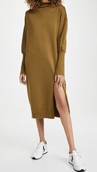 Line & Dot Beverly Mock Neck Long Sleeve Dress ~ olive roll neck dresses