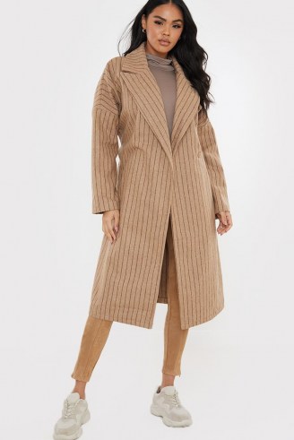 LORNA LUXE CAMEL ‘ISABELLA’ PIN STRIPE OVERSIZED COAT ~ celebrity inspired coats