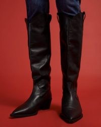 JIGSAW MARLO WESTERN BOOT LEATHER / black knee-high stack heel boots