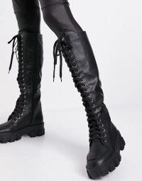 Missguided lace up boots with chunky sole in black ~ thick textured tread boots