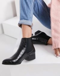 Monki Ofelia vegan leather chelsea boots in black croc