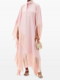 TALLER MARMO Mrs. Ross pink fringed crepe kaftan ~ chic fringe trimmed kaftans