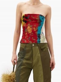 MARQUES’ALMEIDA Patchwork upcycled floral-brocade corset / strapless mixed floral tops