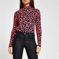 RIVER ISLAND Pink leopard print long sleeve top