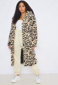 MISSGIUIDED plus size cream leopard print borg teddy coat / winter glamour / wild animal print coats