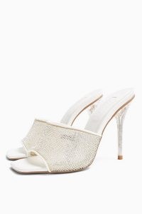 TOPSHOP RATTLE Silver Diamante Mules ~ party heels