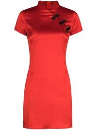 De La Vali Suki short-sleeve mini dress in red ~ oriental style mandarin collar evening dresses ~ party fashion ~ lrd